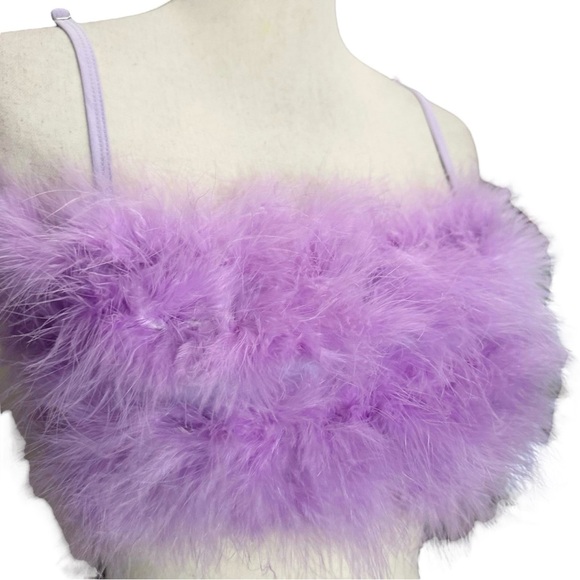 Sugar Thrillz Top Tube L Lala La Fleur Boob Purple Feathers Bandeau - Picture 2 of 9